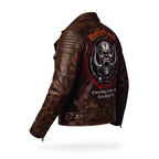 Timber&Hide motorcycle jacket with skull back | brown leather biker jacket | vintage moto style