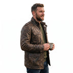 Men's Distressed Brown Leather Field Jacket | Military Utility Coat
