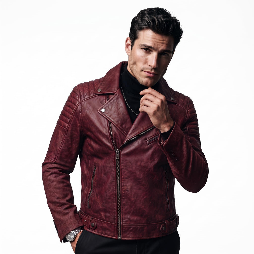 Timber&Hide motorcycle jacket with skull back | brown leather biker jacket | vintage moto style