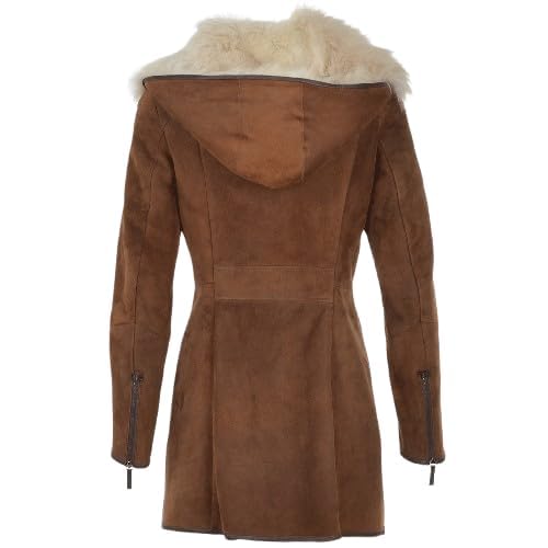 Timber&Hide Luxury Hooded Toscana Coat Brown with Shearling Trim