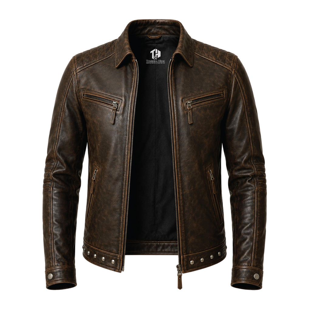 Men's Embossed Leather Motorcycle Jacket, Skull Biker Moto Coat, Gothic Punk Streetwear Gear