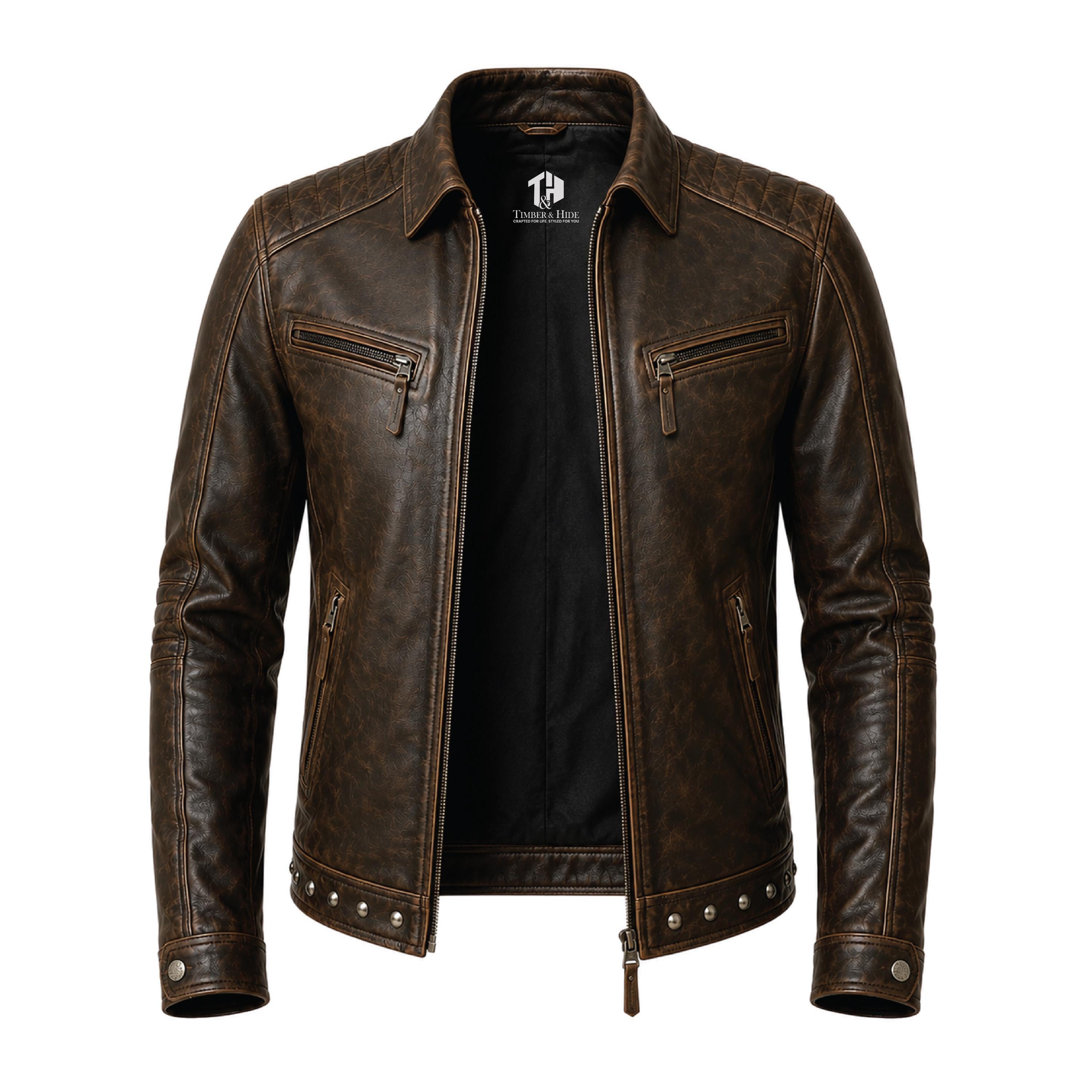 Men's Embossed Leather Motorcycle Jacket, Skull Biker Moto Coat, Gothic Punk Streetwear Gear