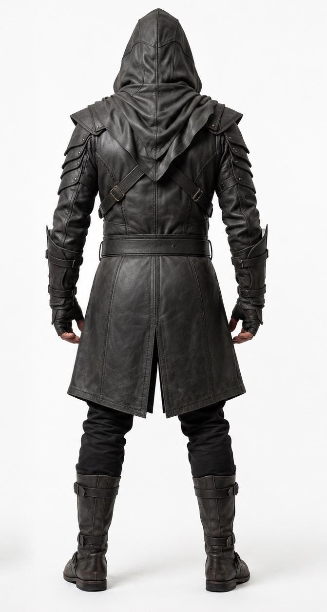 Men's Hooded Leather Assassin Coat | Medieval Ranger Trench LARP Cosplay Jacket