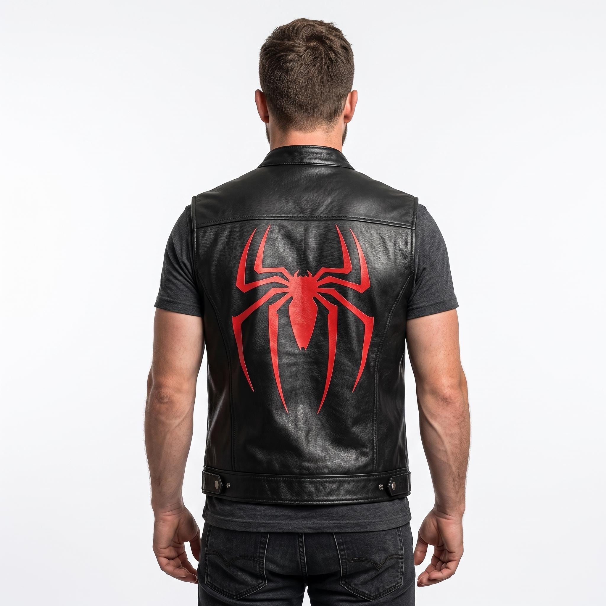 Spider-Man Inspired Vest Cosplay Costume Jacket – Red Black Leather-Style Superhero Comic Con Outfit