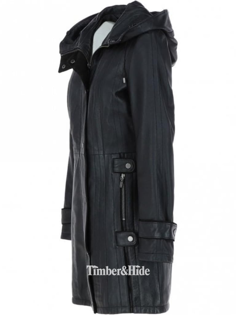 Hooded Leather Coat For Women
