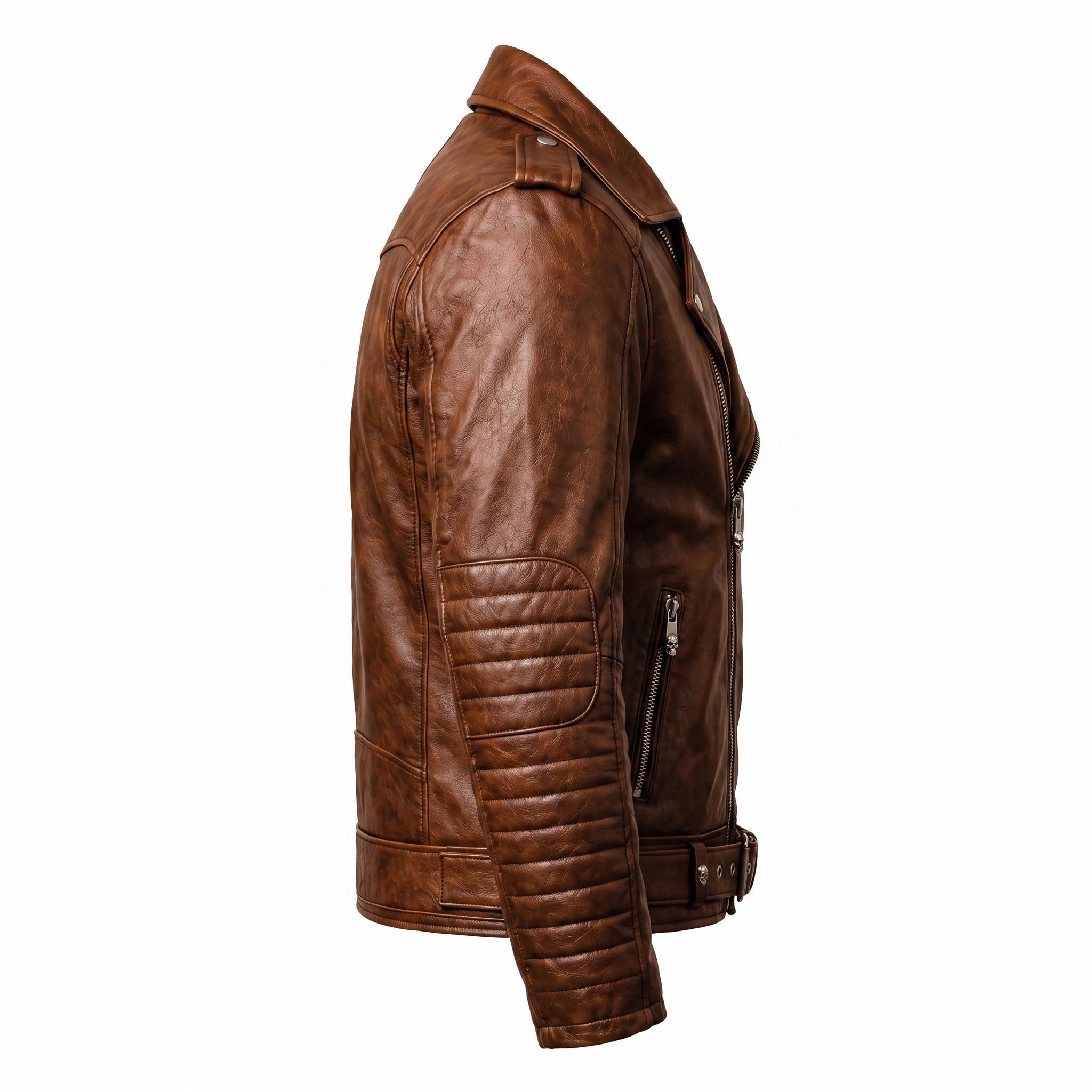 Brown Leather Skull Biker Jacket | Motorhead Inspired Cafe Racer Style