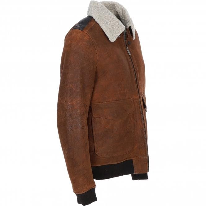 Vintage Suede Leather Aviator Jacket Cognac: Sky-Classic