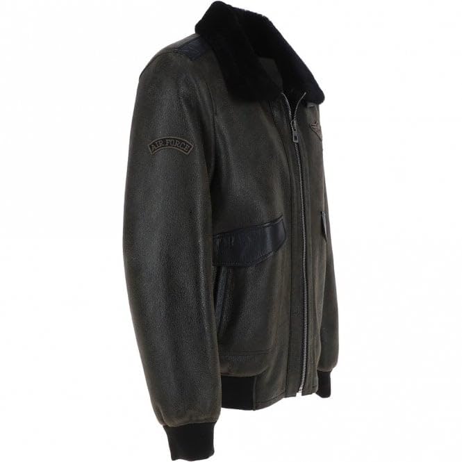 Premium Leather Aviator Jacket with Detachable Collar Black/Cream