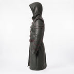 Men's Hooded Leather Assassin Coat: Dark Fantasy Ranger Trench Jacket