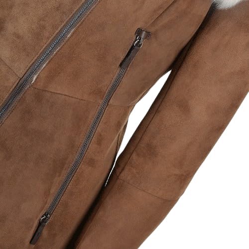 Timber&Hide Luxury Hooded Toscana Coat Brown with Shearling Trim
