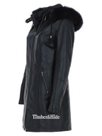 Women's Detachable Fur Hood 3/4 Leather Jacket.