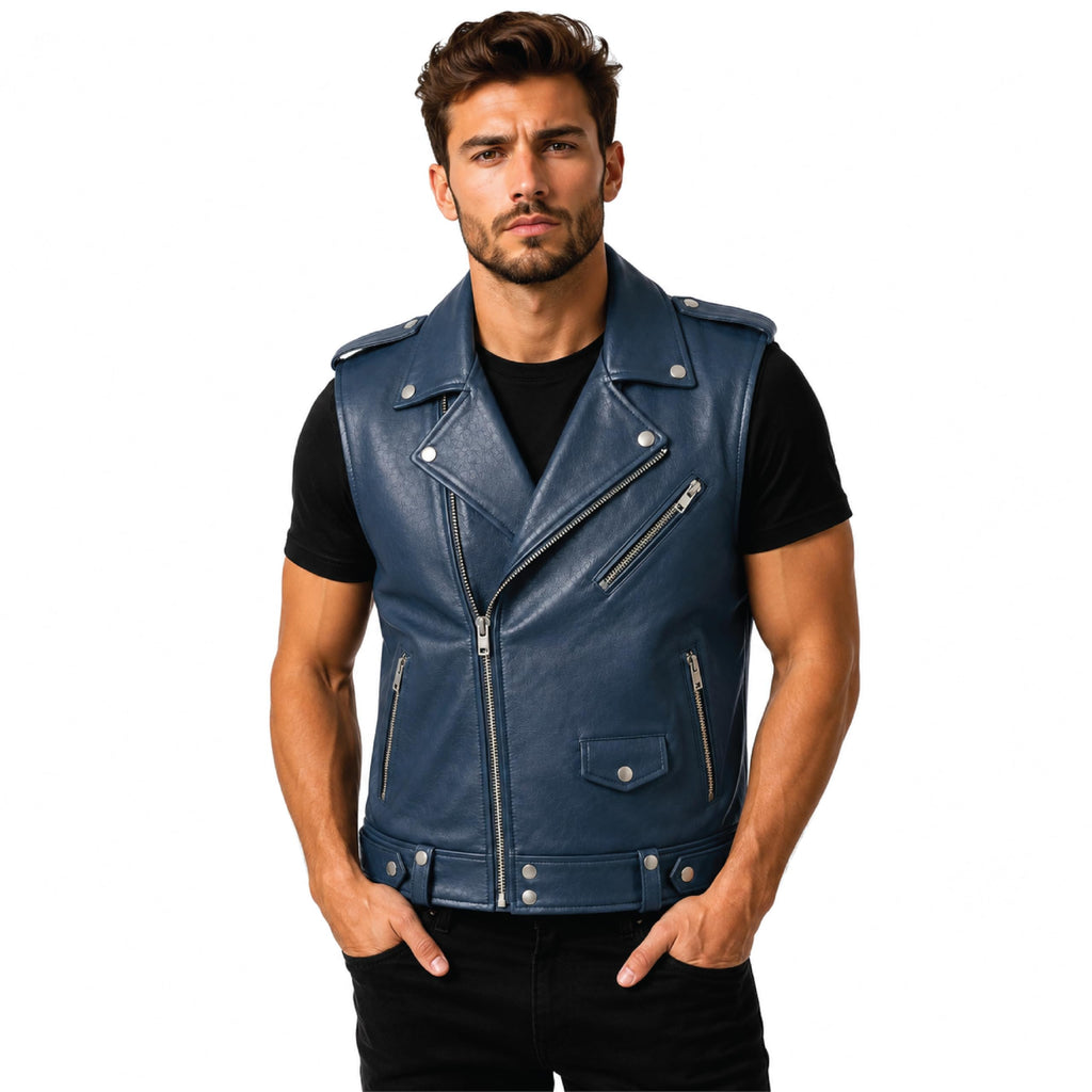 Timber&Hide Handmade Cowhide Leather Vest | Classic Biker Vest | Gothic Rocker Sleeveless Jacket