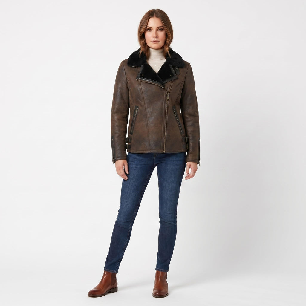 Timber Hide Side Zip Biker Sheepskin Pilot Jacket