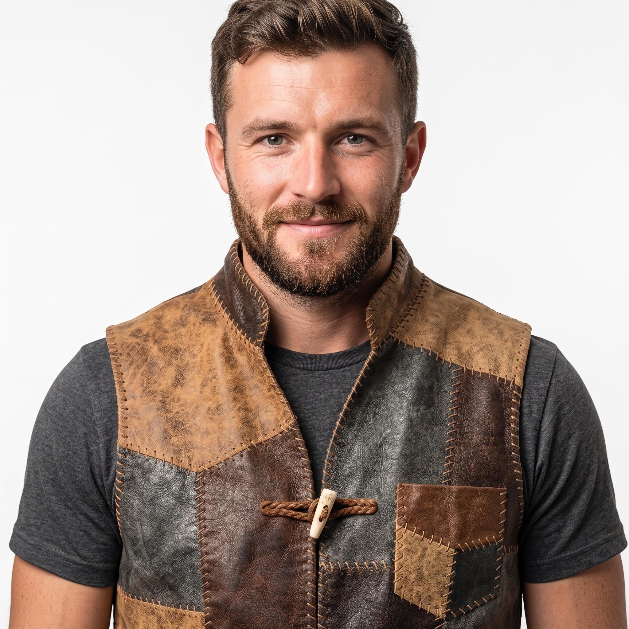 Men's Patchwork Leather Vest | Handmade Genuine Cowhide Biker Waistcoat
