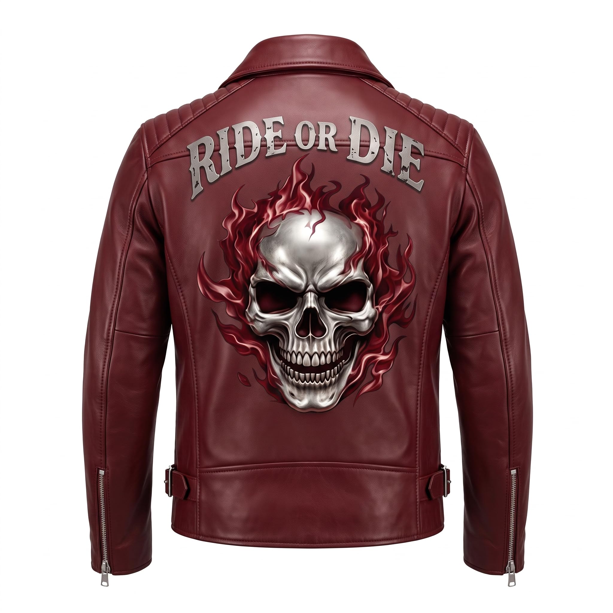 Vintage Crimson Red Skull Leather Jacket |Motorcycle Jacket with Skull Back
