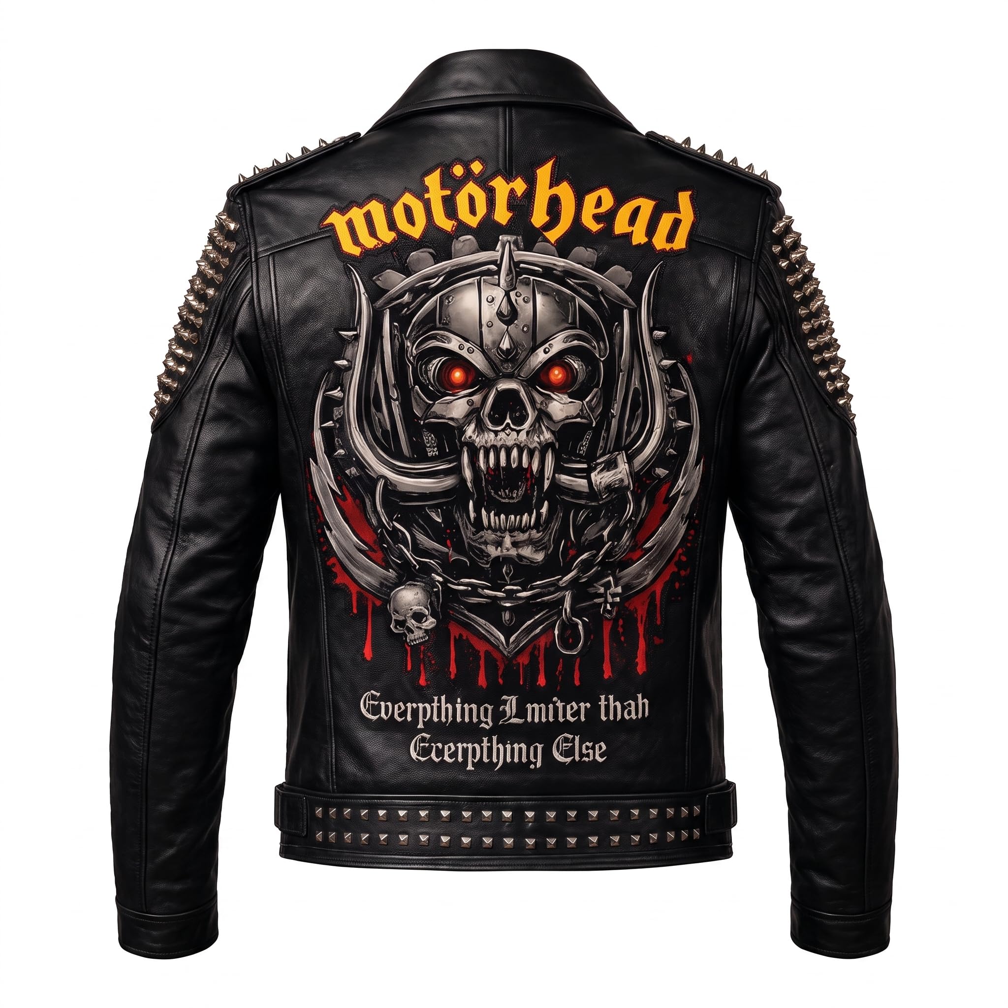 Timber&Hide Men's Crimson red Leather Biker Jacket | Studded Punk Rock Demon Skull Design