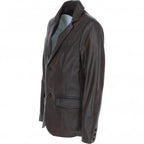 Men's Leather Blazer Notch Collar