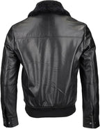 Tanned Leather Jacket with Detachable Shearling Collar Black Tyler Durden Jacket