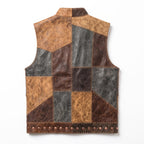 Men's Patchwork Leather Vest | Handmade Genuine Cowhide Biker Waistcoat