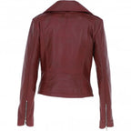 Women's Burgundy Leather Biker Jacket: Stella