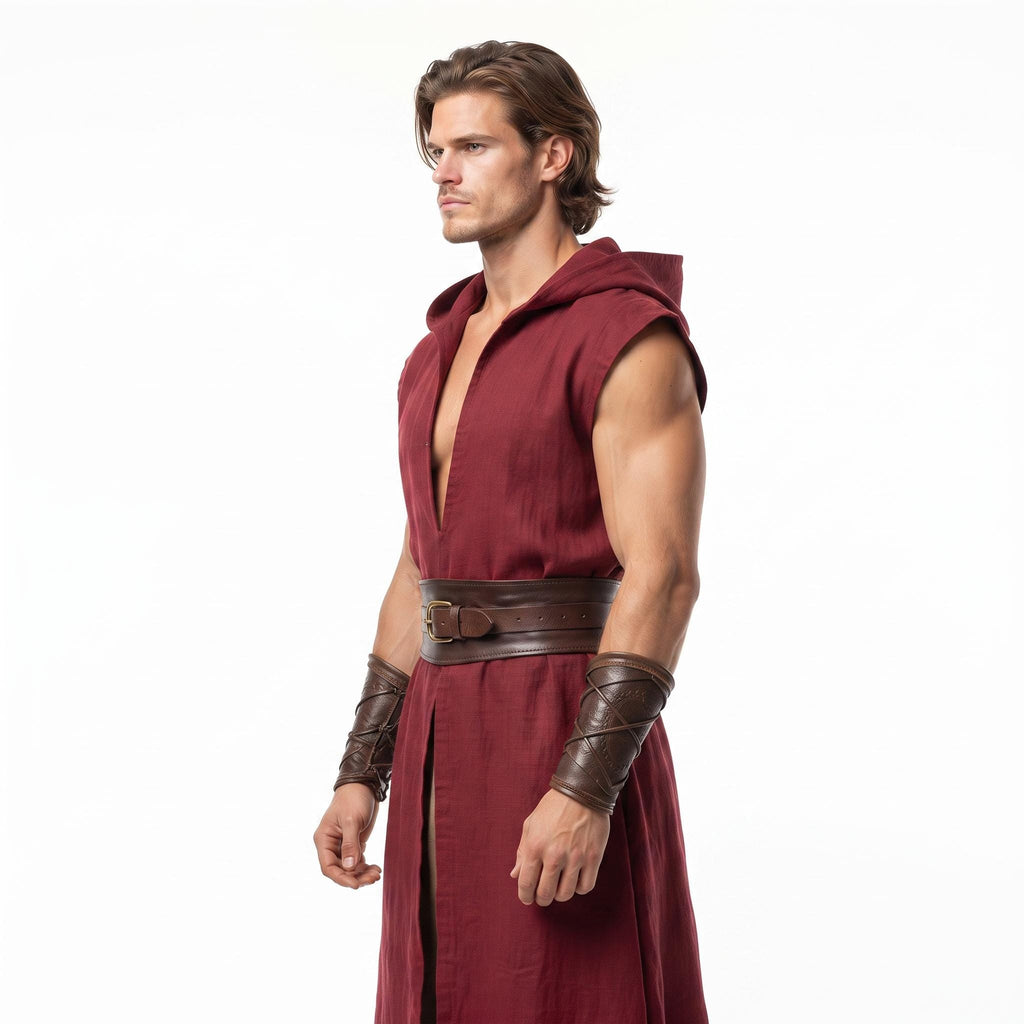 Medieval Archer Tunic Hooded Costume, Renaissance Ranger LARP Outfit, Leather Belt