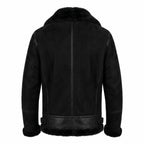 Timber&Hide Black Suede Lamb Shearling Biker Jacket with Buckle Collar – Premium Suede Shearling Jacket