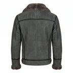 Timber&Hide Black Suede Lamb Shearling Biker Jacket with Buckle Collar – Premium Suede Shearling Jacket