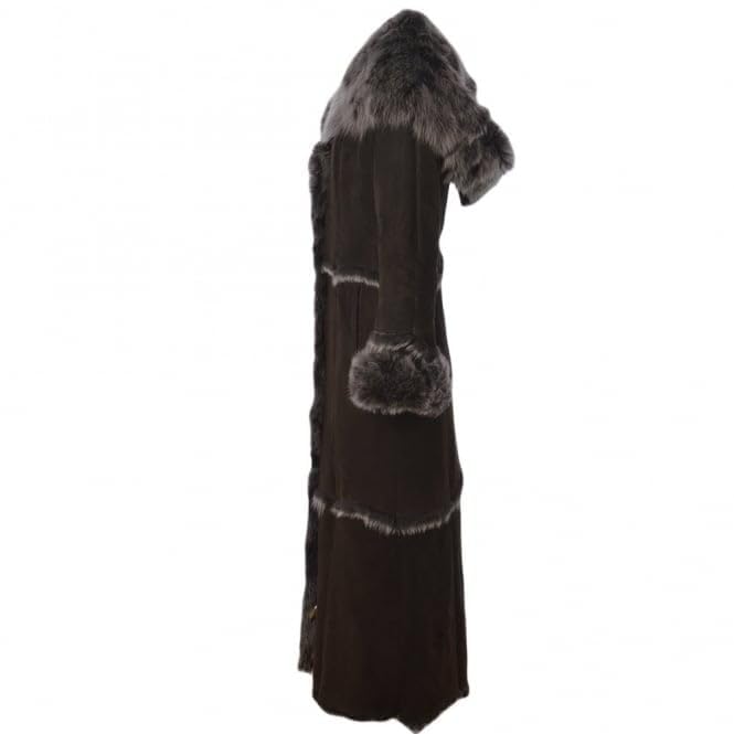 Women’s Premium Full-Length Suede Leather Coat with Full Fur Interior | women long length sheepskin coat brown, Tan and Black