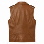Timber&Hide Men's Genuine Leather Motorcycle Biker Vest – Classic Double Rider Style with Studded Shoulders