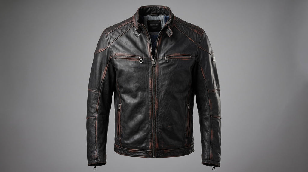 Men's Genuine Leather Black Biker Jacket with Eagle Back Patch, Handmade Vintage Cafe Racer Motorcycle Jacket