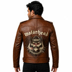 Timber&Hide Men's Brown Motorhead Inspired Leather Jacket | Skull Biker Jacket | Rock Punk Motorcycle Jacket