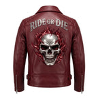 Ghost Rider Inspired Crimson Red Leather Biker Jacket | Flaming Skull Graphic, Ride or Die