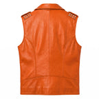 Timber&Hide Men's Genuine Leather Motorcycle Biker Vest – Classic Double Rider Style with Studded Shoulders