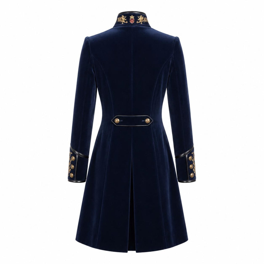 Navy Velvet Military Coat: Victorian Gothic Steampunk Royal Officer Jacket