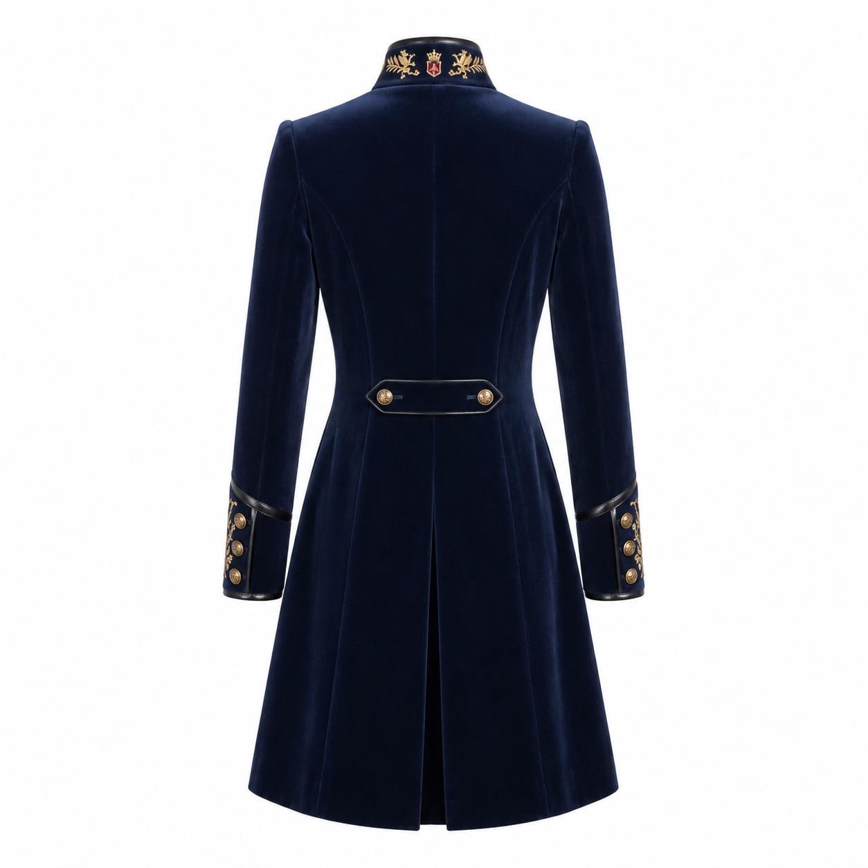 Navy Velvet Military Coat: Victorian Gothic Steampunk Royal Officer Jacket