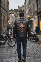 Ghost Rider Inspired motorcycle jacket with skull back | brown leather biker jacket