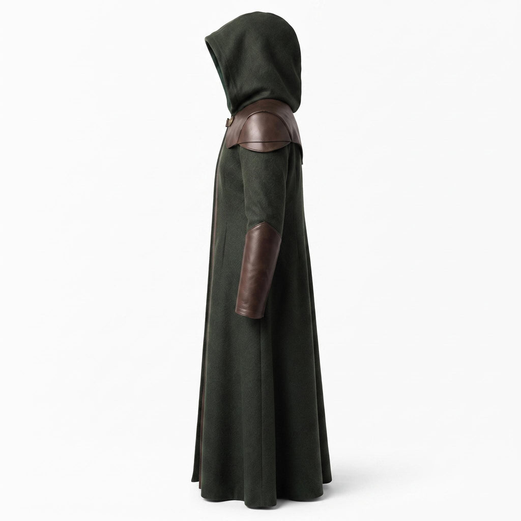 Doctor Doom Inspired Wool Coat with Leather Armor, Hooded Fantasy Cosplay Jacket