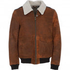 Vintage Suede Leather Aviator Jacket Cognac: Sky-Classic