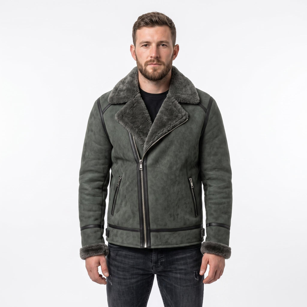 Men's Genuine Sheepskin B3 Bomber Jacket | Suede Shearling Aviator Coat