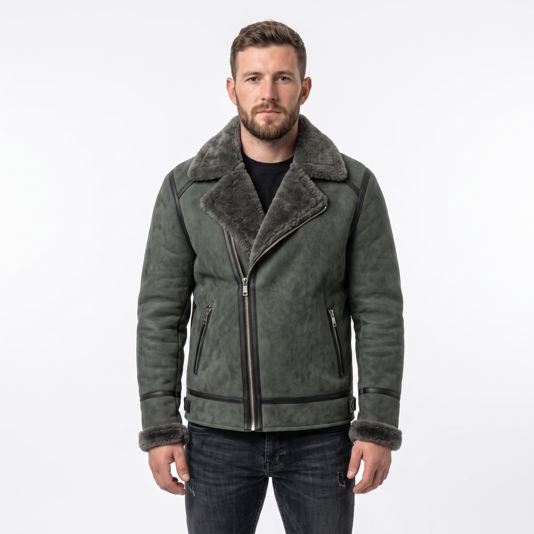 Men's Genuine Sheepskin B3 Bomber Jacket | Suede Shearling Aviator Coat