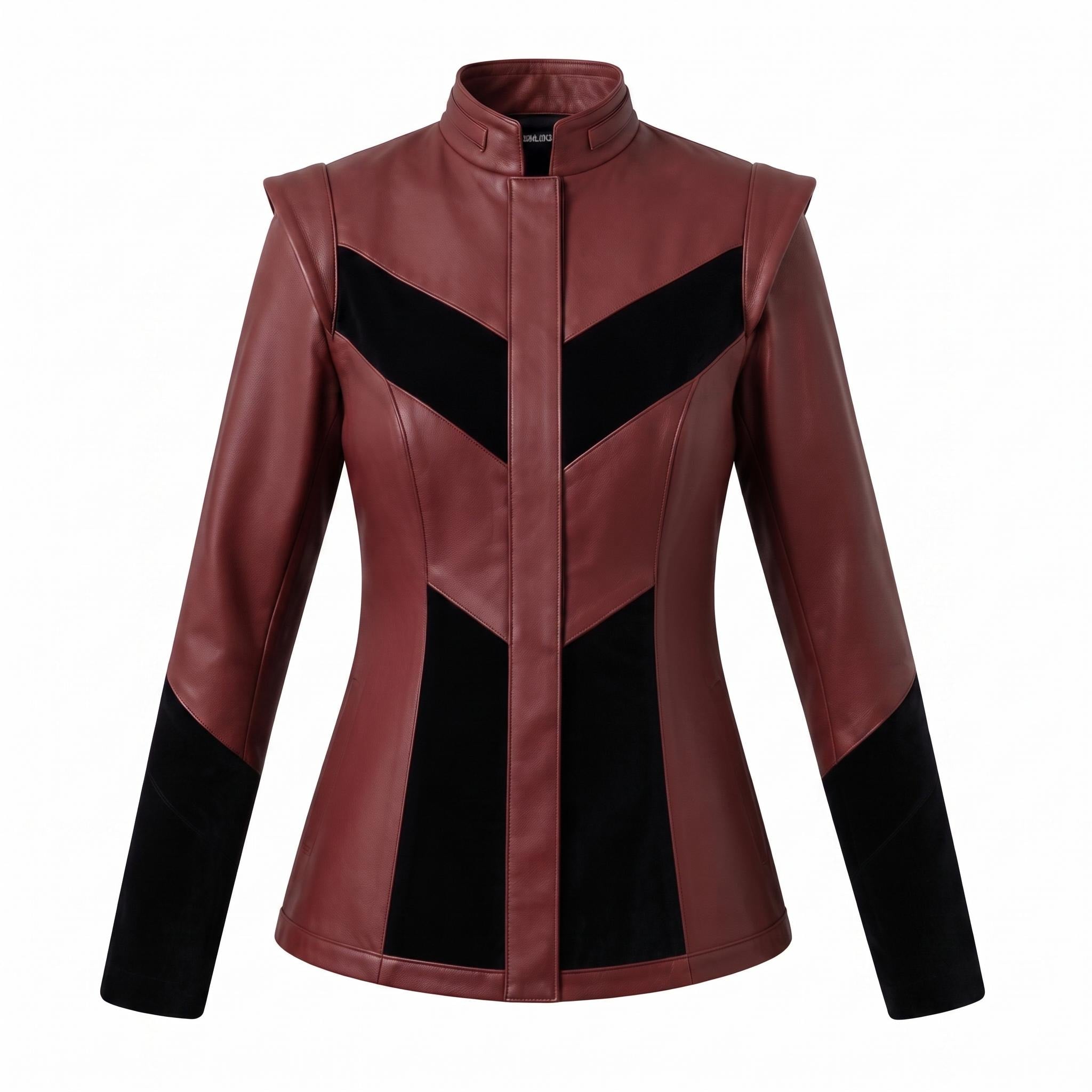 Burgundy Leather Velvet Jacket | Gothic Victorian Steampunk Fitted Coat