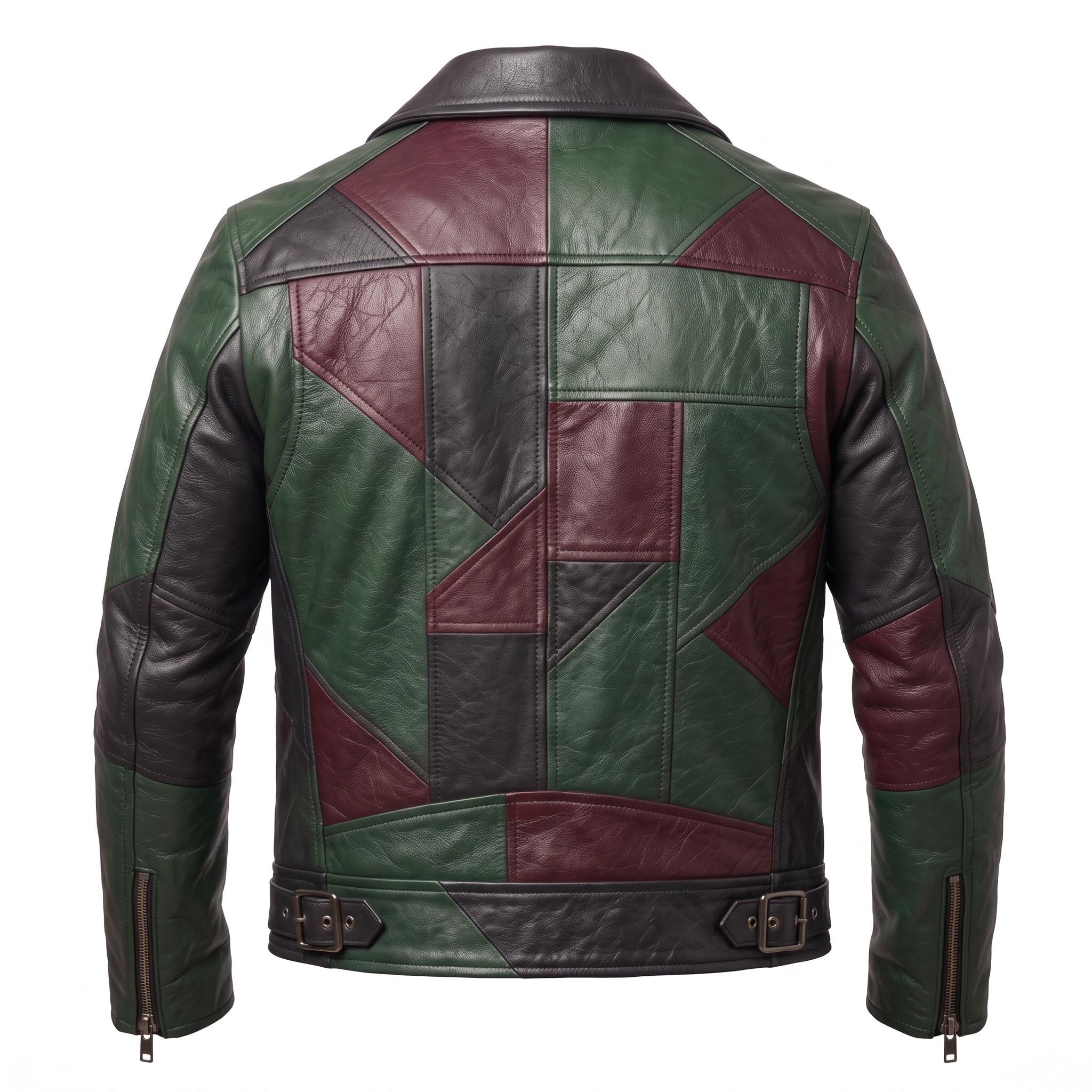 Timber&Hide Men's Leather Biker Moto Jacket | Gothic Cross Design | Embroidered Patch jacket
