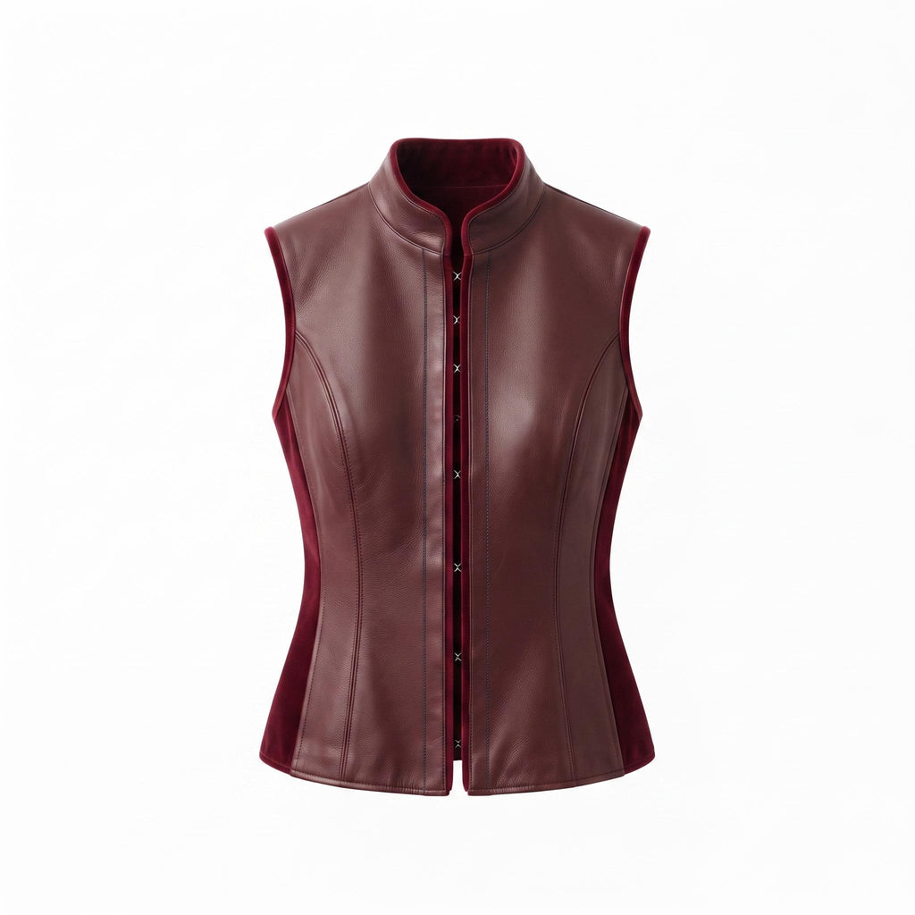 Burgundy Leather Vest | Genuine Tailored Waistcoat, Dark Academia Style