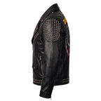 Timber&Hide Men's Crimson red Leather Biker Jacket | Studded Punk Rock Demon Skull Design