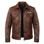 Timber&Hide Handmade Studded Leather Biker Jacket: Punk Rock Gothic Patchwork | Halloween Costume