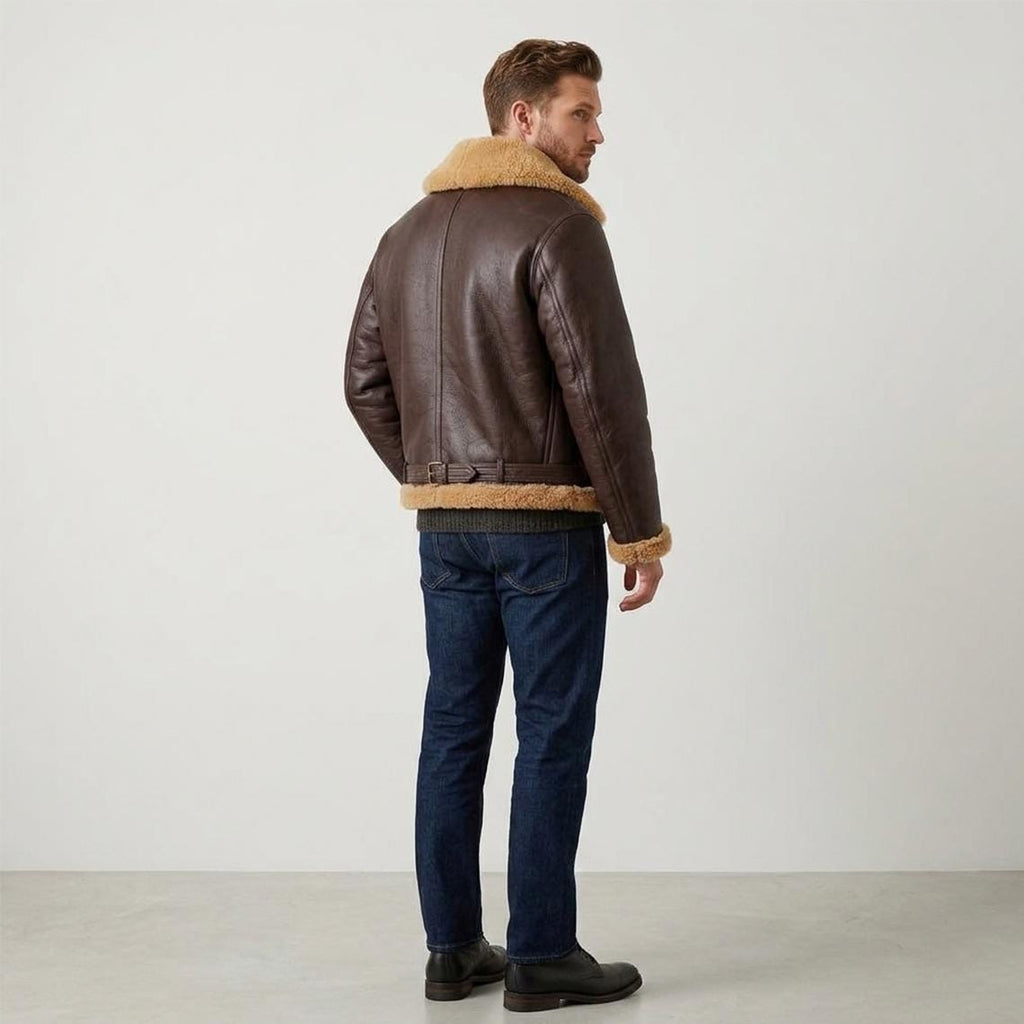Men's Brown B3 Shearling Aviator Jacket | Genuine Sheepskin Leather Bomber Coat