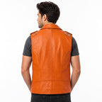 Men's Genuine Leather Biker Vest – Studded Double Rider Motorcycle Jacket