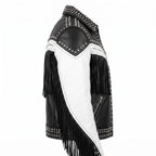 Handmade Western Fringe Leather Jacket: Studded Cowboy Biker Coat