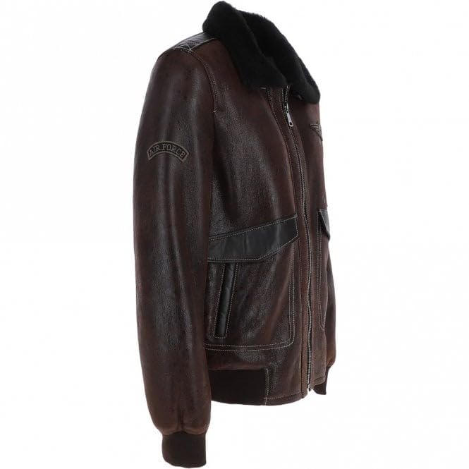 Premium Leather Aviator Jacket with Detachable Collar Black/Cream