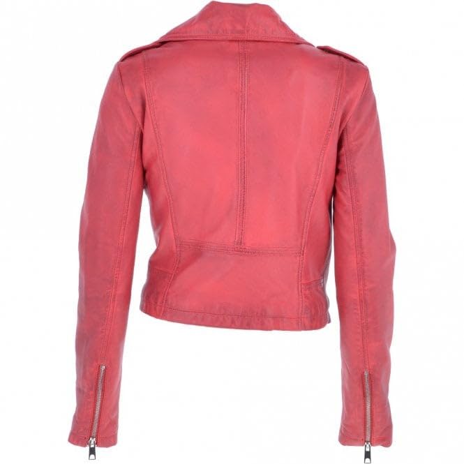 Women's Burgundy Leather Biker Jacket: Stella